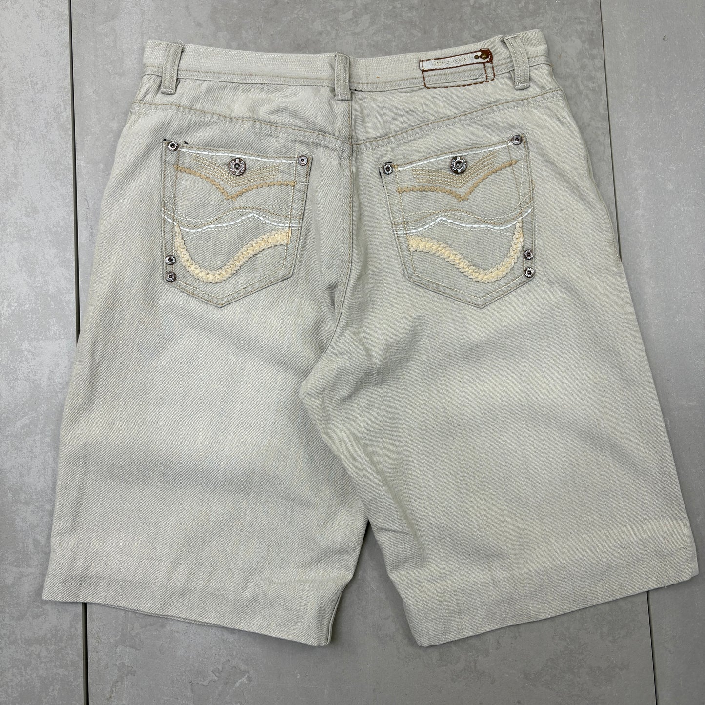 Vintage Embroidered Cream Hip Hop Baggy Shorts Jorts - 36