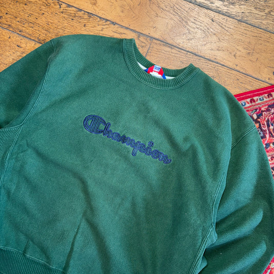 Vintage Champion Green Embroidered Sweatshirt - XL