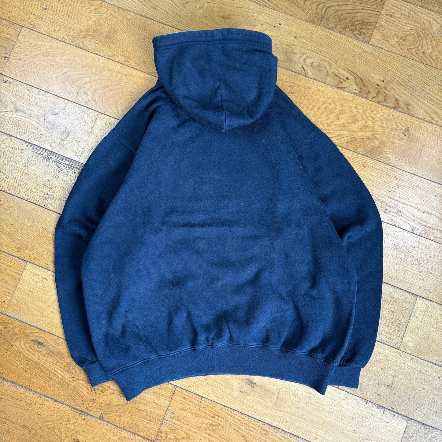 Vintage Champion Navy Boxy Hoodie Embroidered Sweatshirt - L