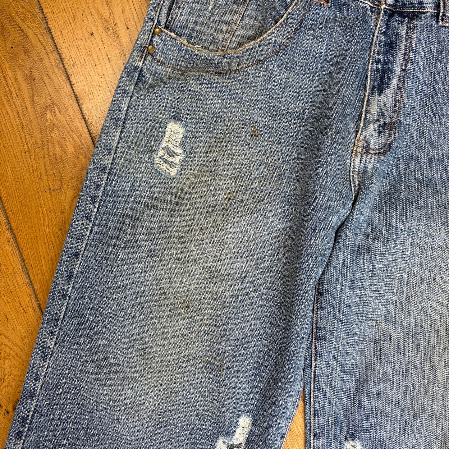 Vintage Embroidered Hip Hop Blue Baggy Shorts Jorts - 36