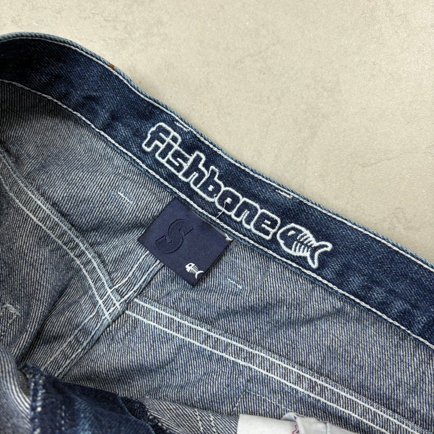 Vintage Fishbone Embroidered Blue Hip Hop Baggy Shorts Jorts - 32