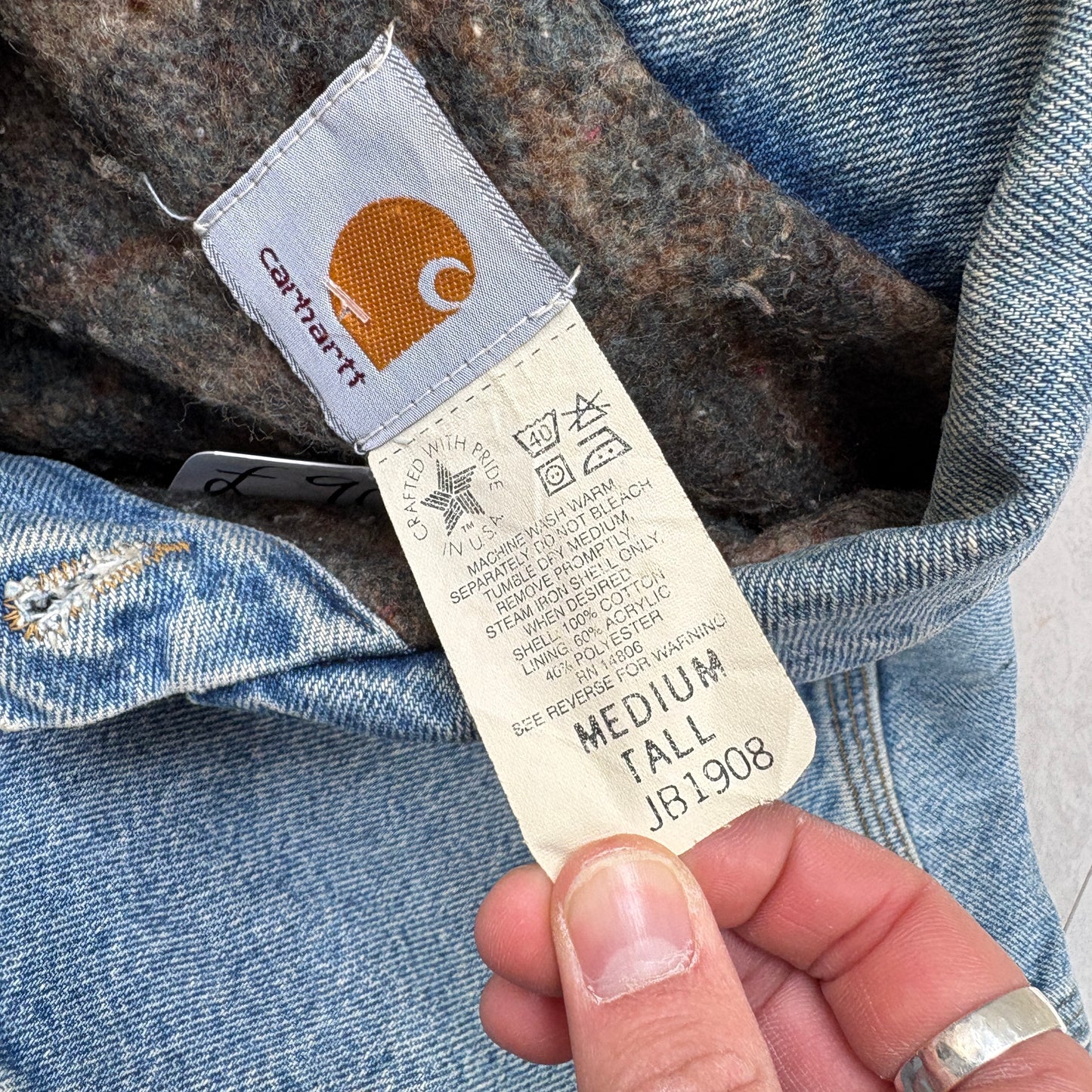 Vintage Carhartt Blue Denim Detroit Trucker Workwear Jacket - M
