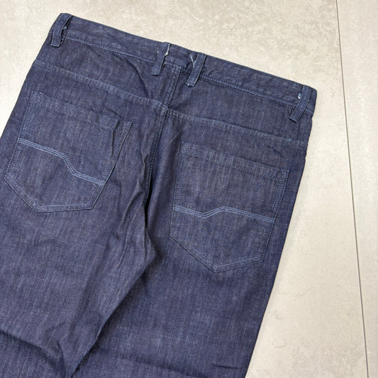 Vintage Embroidered Hip Hop Straight Blue Jeans - 34