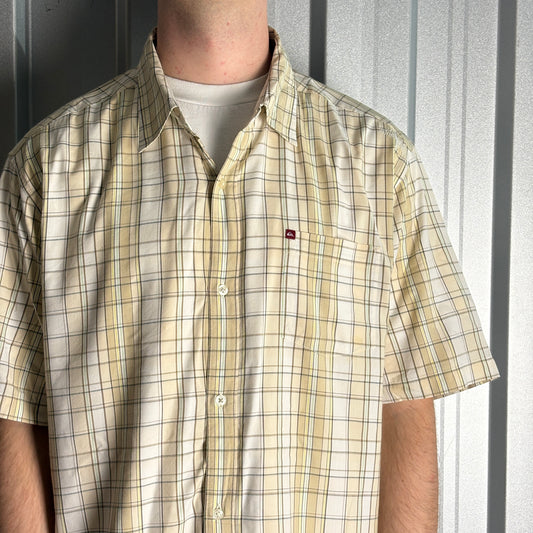 Vintage Quiksilver Cream Plaid Check Short Sleeve Surfwear Shirt - XL