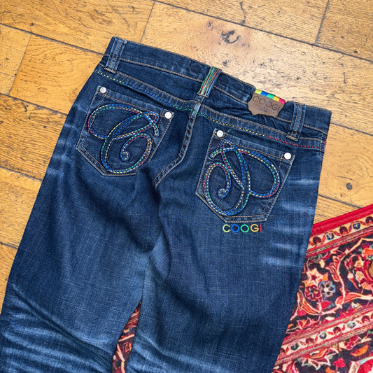 Vintage Coogi Blue Womens Embroidered Y2K Hip Hop Straight Jeans - 32L
