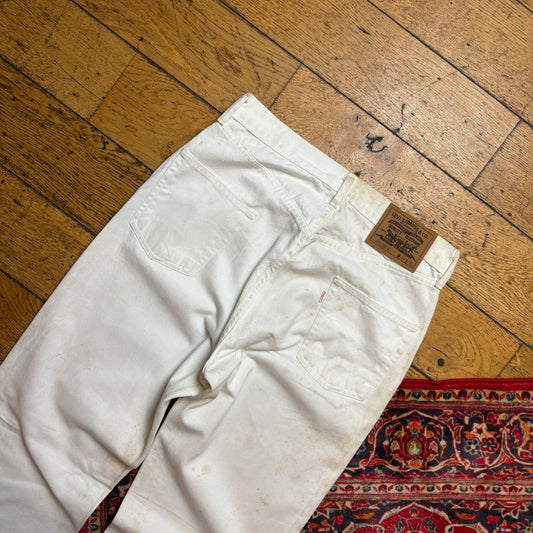 Vintage Levis 401 High Waisted Straight White Denim Jeans - 31L