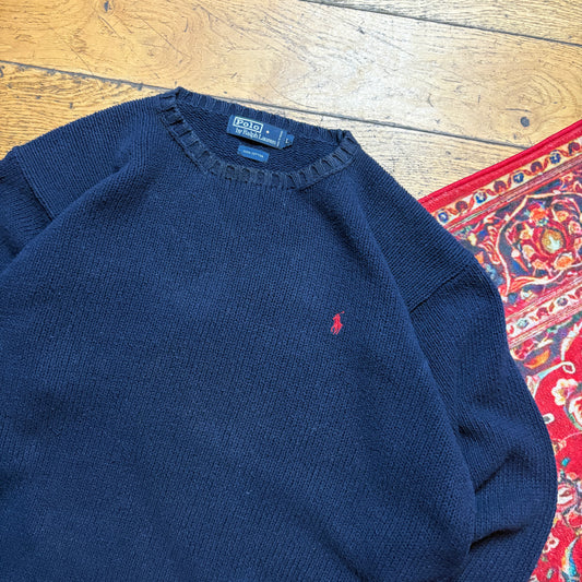 Vintage Ralph Lauren Navy Chunky Knit Jumper - L