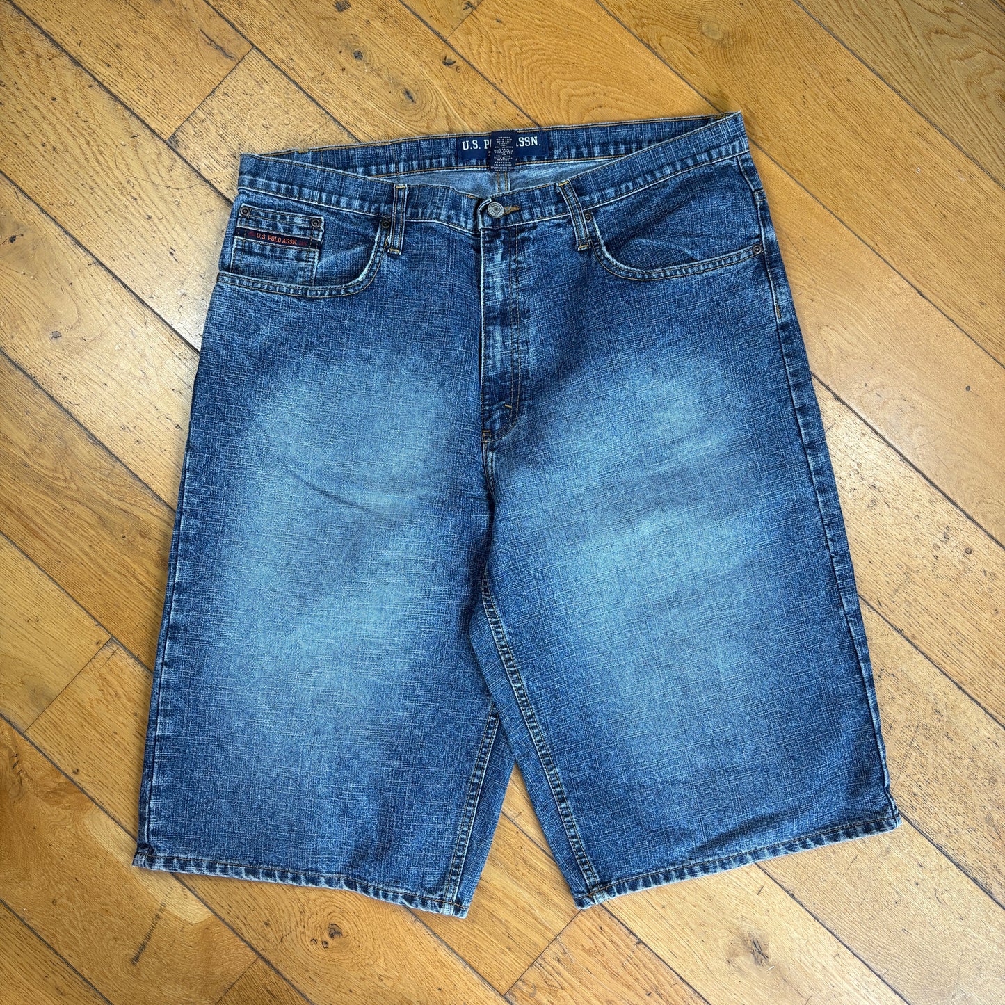Vintage US Polo ASSN Embroidered Hip Hop Blue Baggy Shorts Jorts - 38