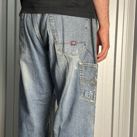 Jay Jays Blue Carpenter Embroidered Hip Hop Y2K Baggy Jeans - 38L