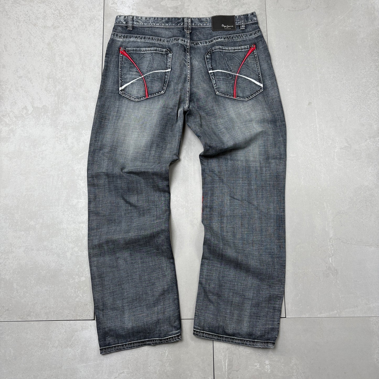 Vintage Pepe Jeans Embroidered Grey Hip Hop Baggy Jeans - 40