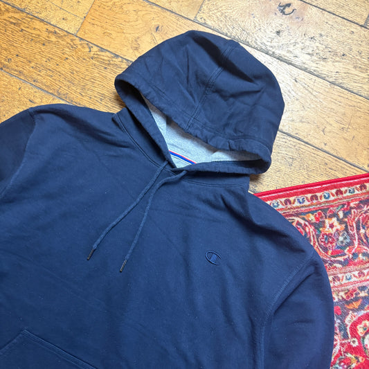 Vintage Champion Navy Hoodie Embroidered Sweatshirt - XL