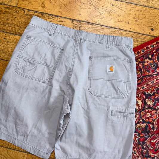 Vintage Carhartt Workwear Light Grey Baggy Carpenter Shorts - 38