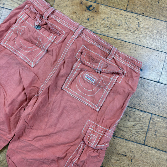 Vintage True Religion Salmon Pink Orange Embroidered Y2K Shorts Jorts - 44