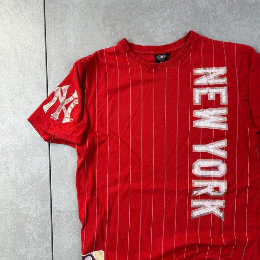 Vintage 90s NY Yankees MLB World Series Red Pinstripe T-Shirt - S
