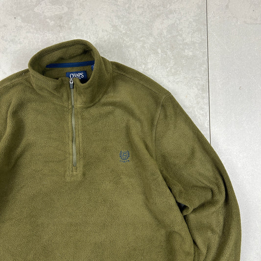 Vintage Chaps Ralph Lauren Fleece Khaki Quarter Zip Jumper - S