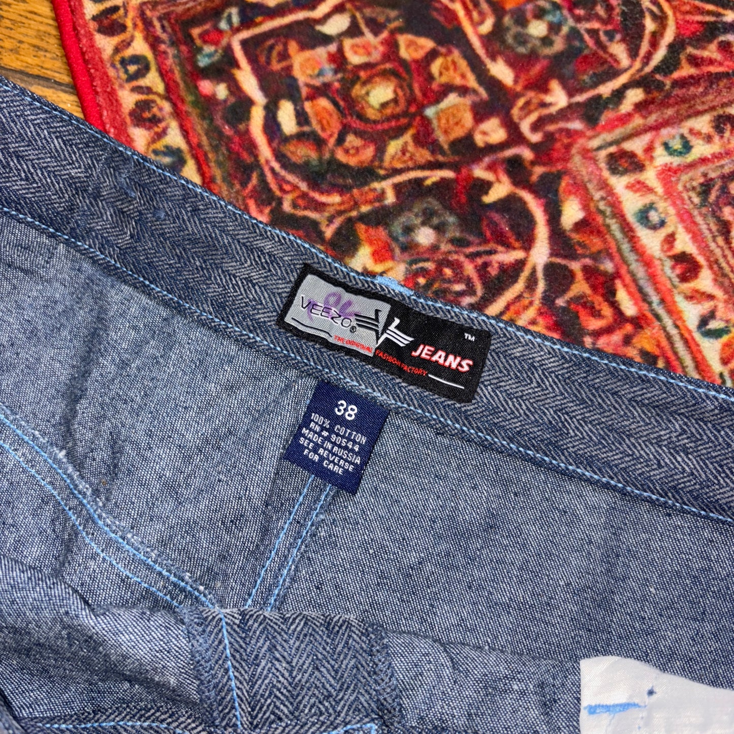 Vintage Blue Grey Embroidered Y2K Hip Hop Baggy Jeans - 38R