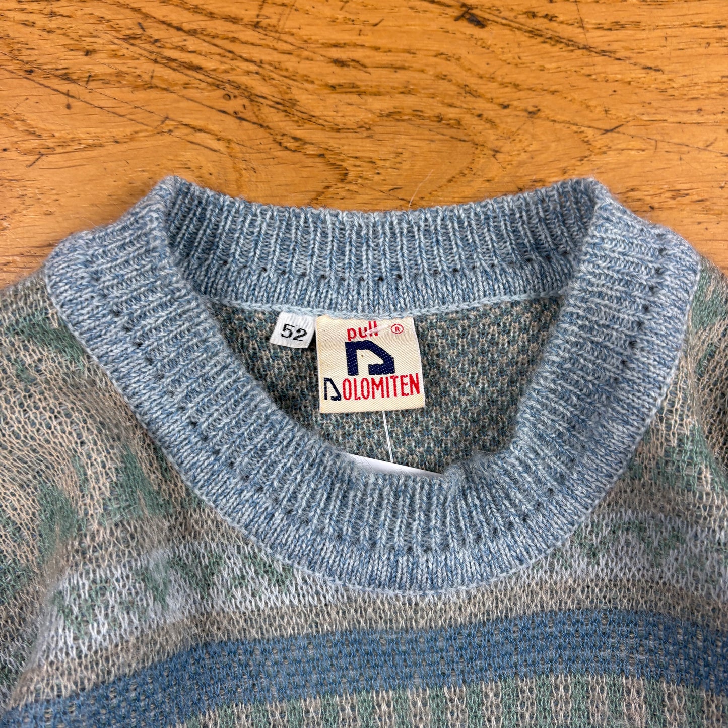 Vintage Blue Pattern Italian Chunky Knit Jumper - L