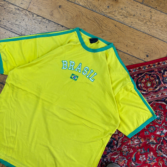 Vintage Brazil Yellow Embroidered Graphic T-Shirt - L