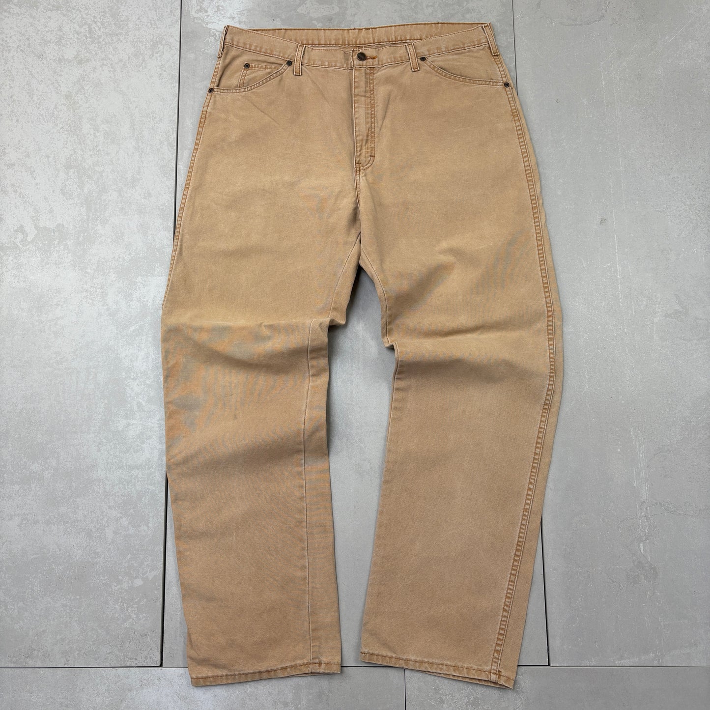 Vintage Dickies Workwear Cream Brown Carpenter Baggy Trousers - 38