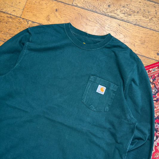 Vintage Carhartt Long Sleeve Green Workwear T-Shirt - XL
