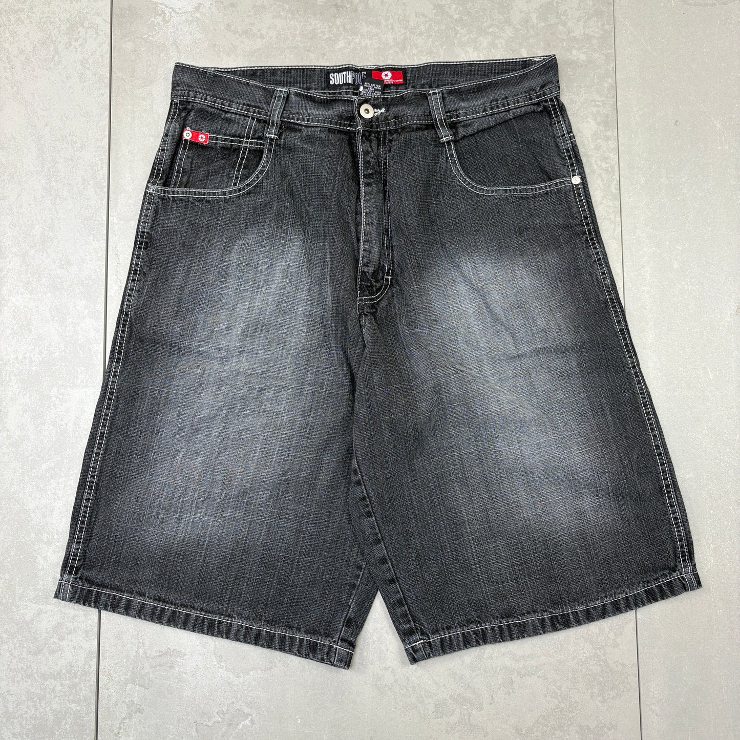 Vintage Southpole Black Grey Embroidered Hip Hop Baggy Shorts Jorts - 36