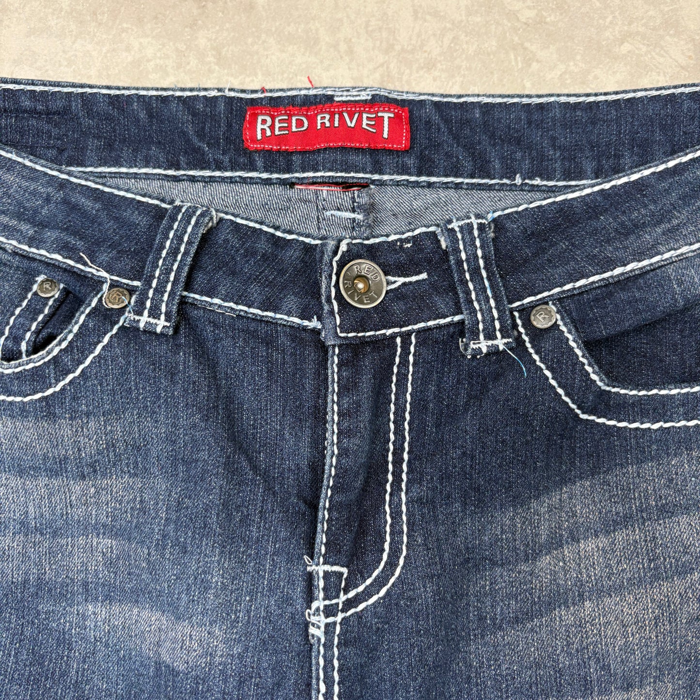 Vintage Embroidered Hip Hop Flared Blue Y2K Bootcut Baggy Jeans - 38