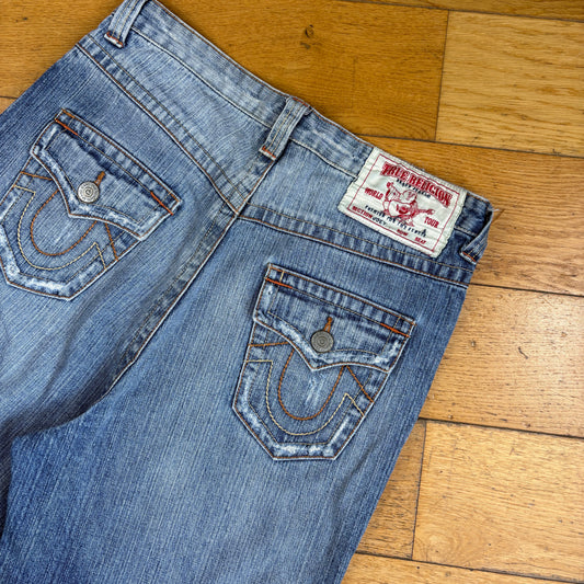 Vintage True Religion Baggy Blue Embroidered Y2K Shorts Jorts - 32