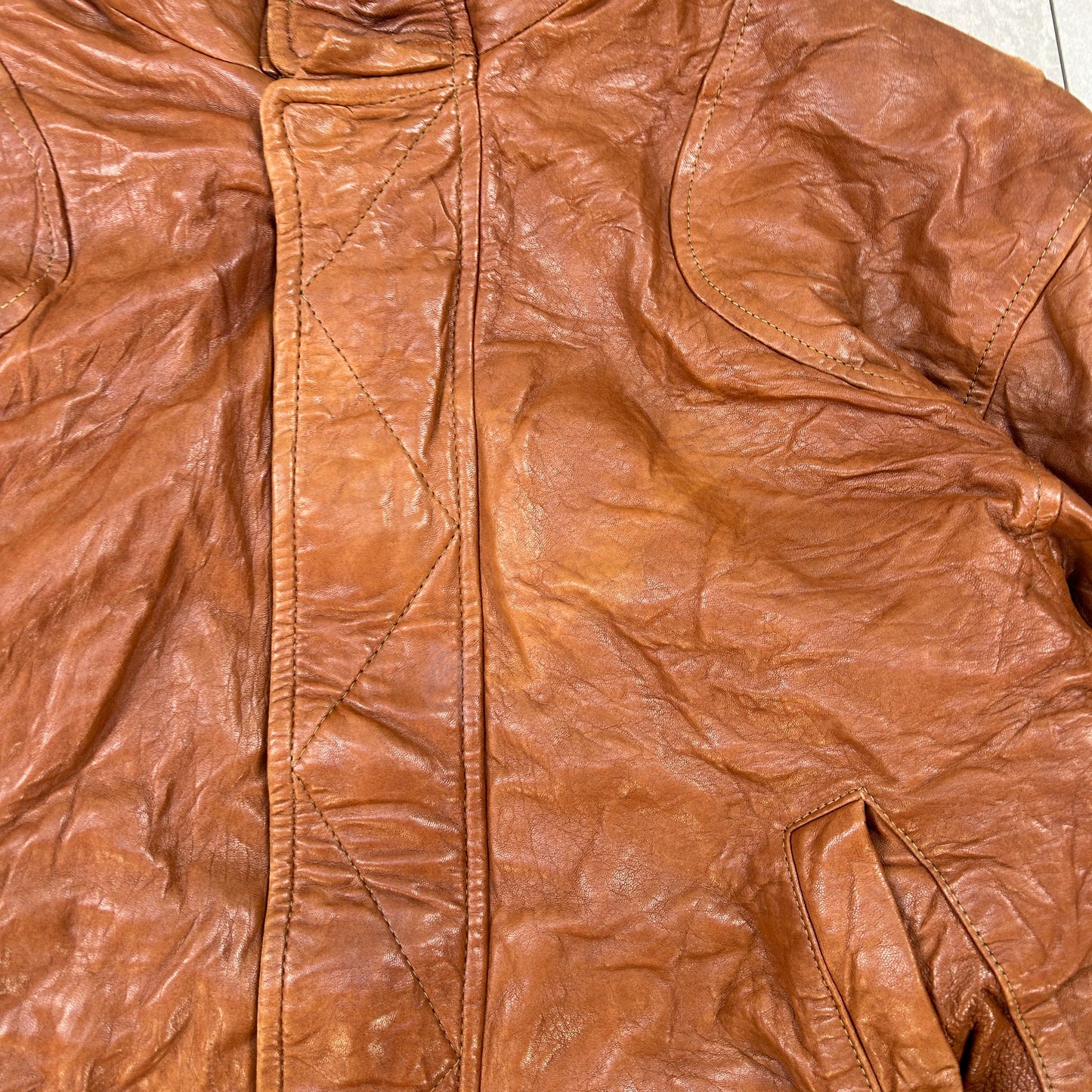 Vintage Aviator Pilot Flight Style Brown Genuine Leather Bomber Jacket - XL