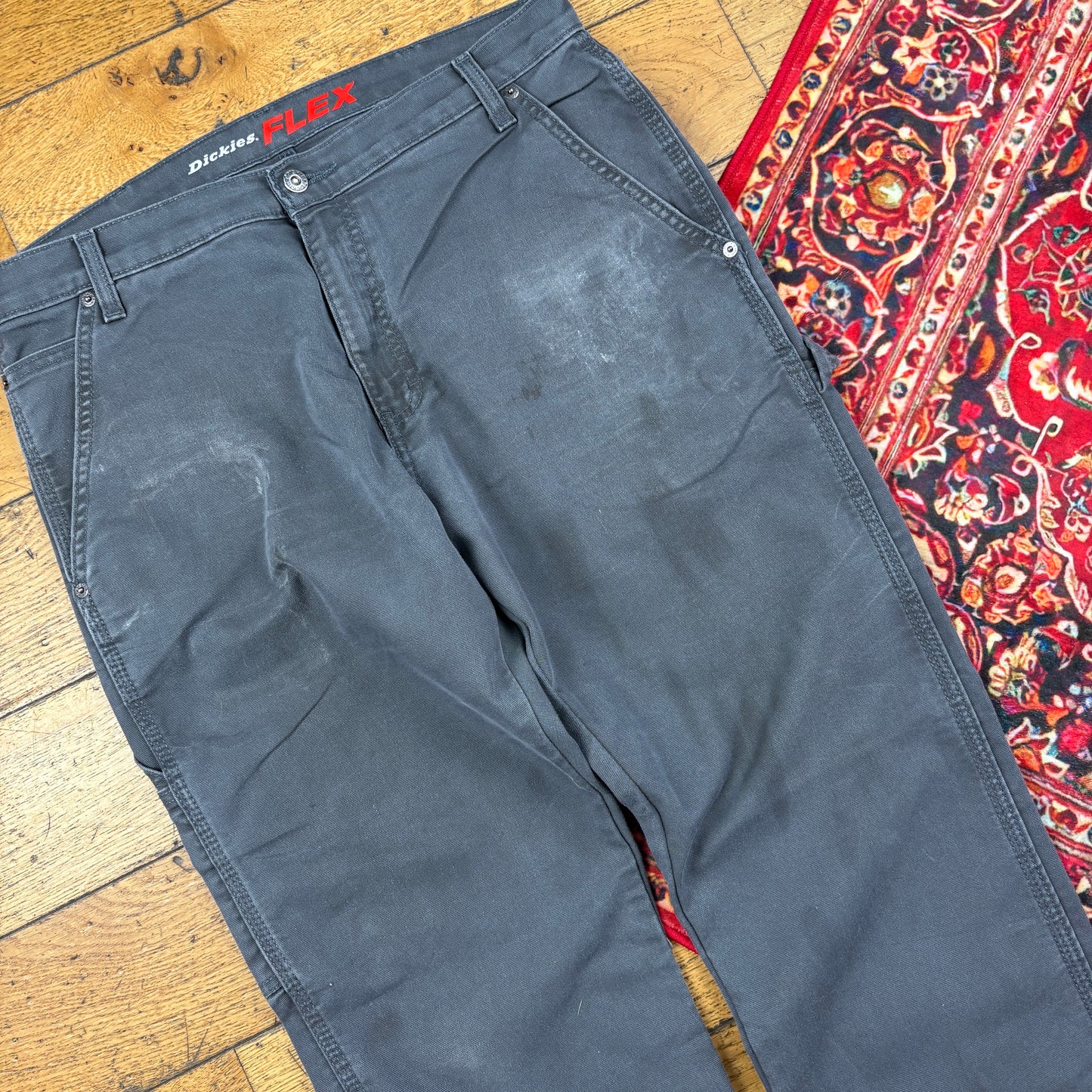 Vintage Dickies Grey Workwear Carpenter Baggy Trousers - 35