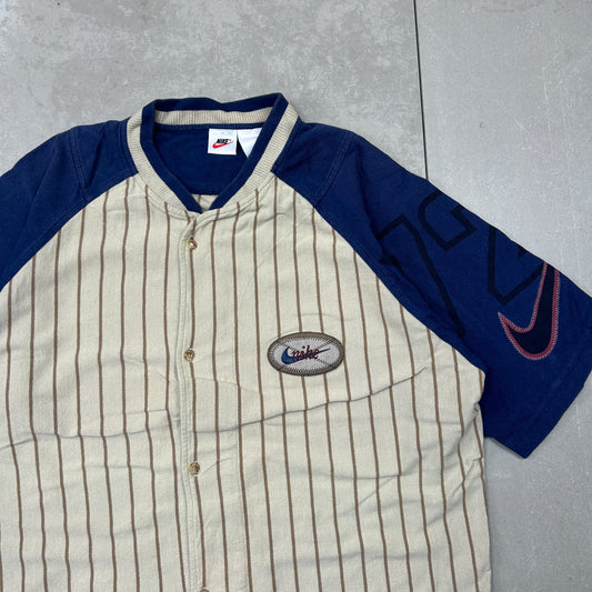Vintage 90s Nike Baseball Embroidered Button Brown T-Shirt - XL