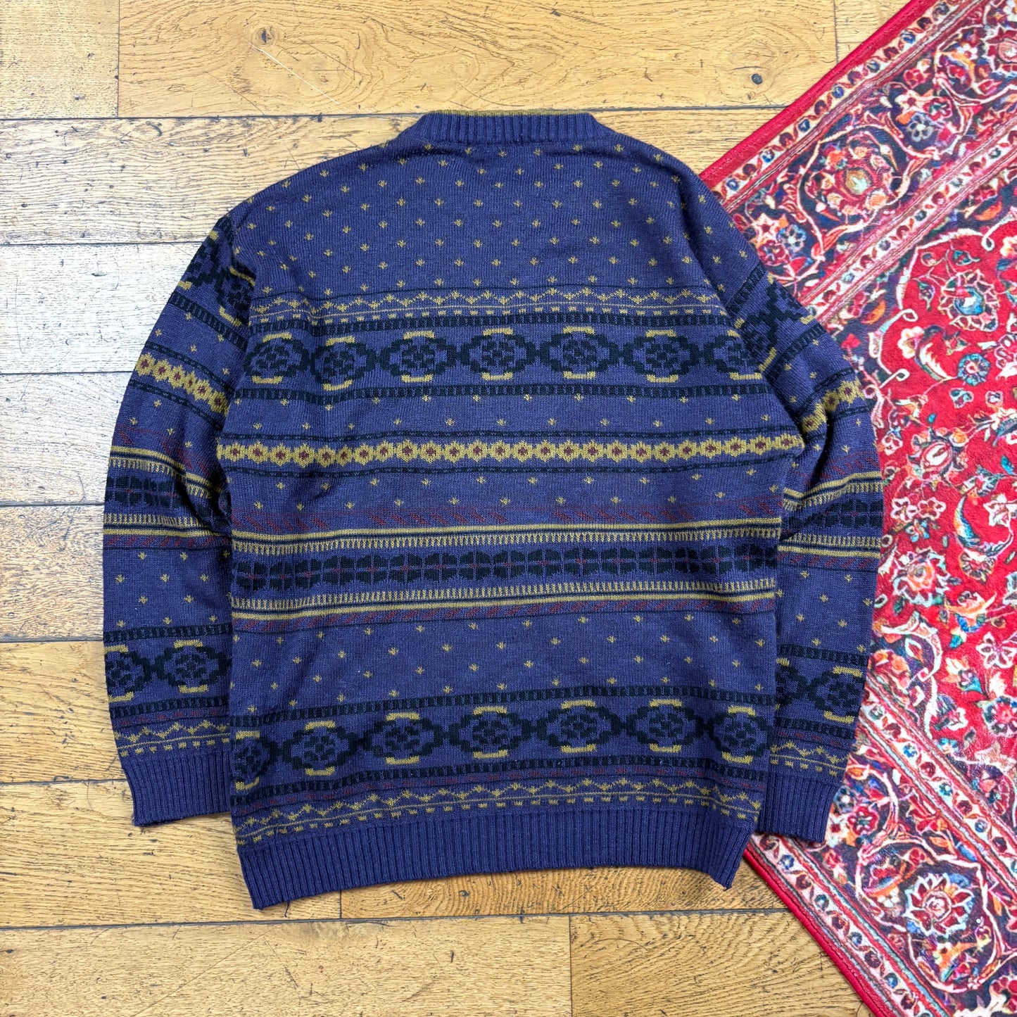 Vintage Purple Pattern Italian Knit Jumper - M