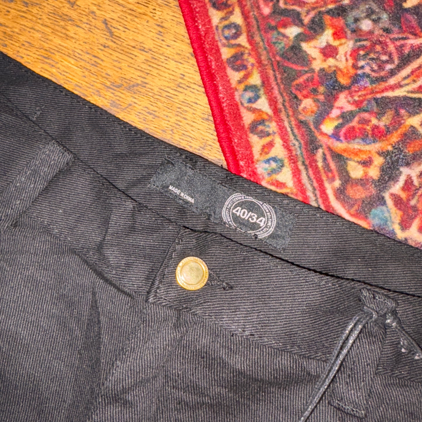 Vintage Black Moto Grunge Embroidered Y2K Hip Hop Straight Jeans - 40L