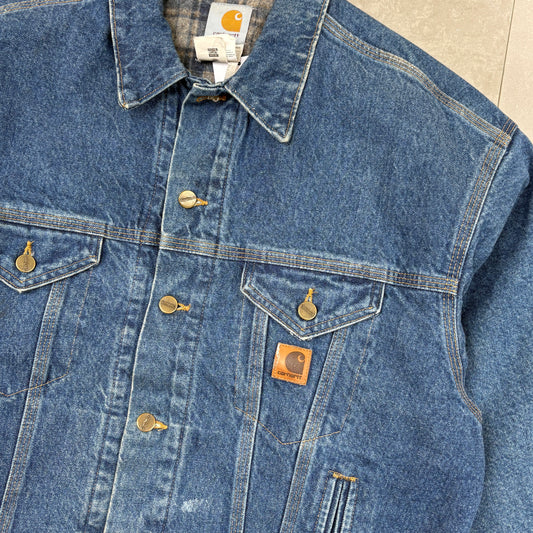 Vintage Carhartt Blue Denim Detroit Trucker Workwear Jacket - L