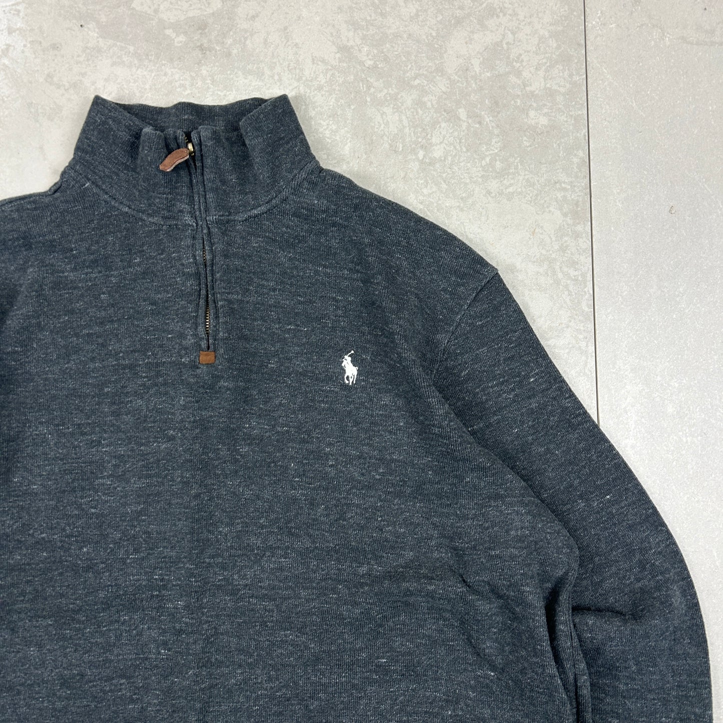 Vintage Ralph Lauren Knit Quarter Zip 1/4 Jumper Grey - XL