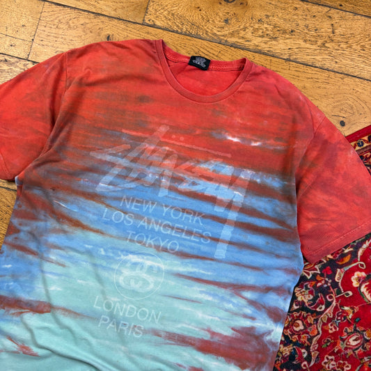 Stussy Tie Dye Graphic Orange Blue T-Shirt - M