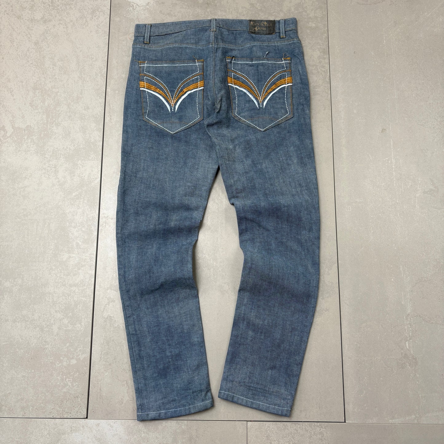 Vintage Embroidered Hip Hop Blue Straight Jeans - 35