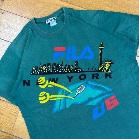 Vintage Fila New York US Open Tennis Green Graphic T-Shirt - M