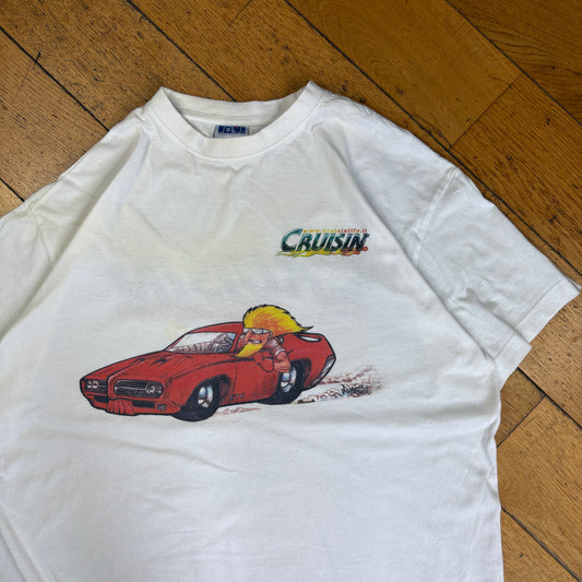 Vintage White Car Cruisin Boxy Graphic T-Shirt - XL