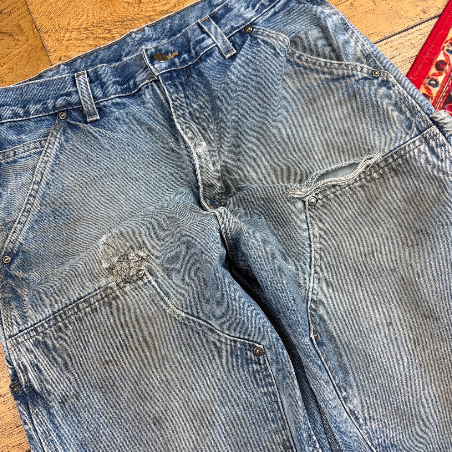 Vintage Carhartt Blue Double Knee Workwear Carpenter Baggy Jeans - 32