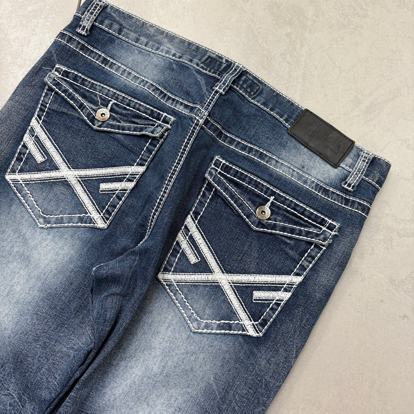 Vintage Embroidered Hip Hop Blue Straight Jeans - 36