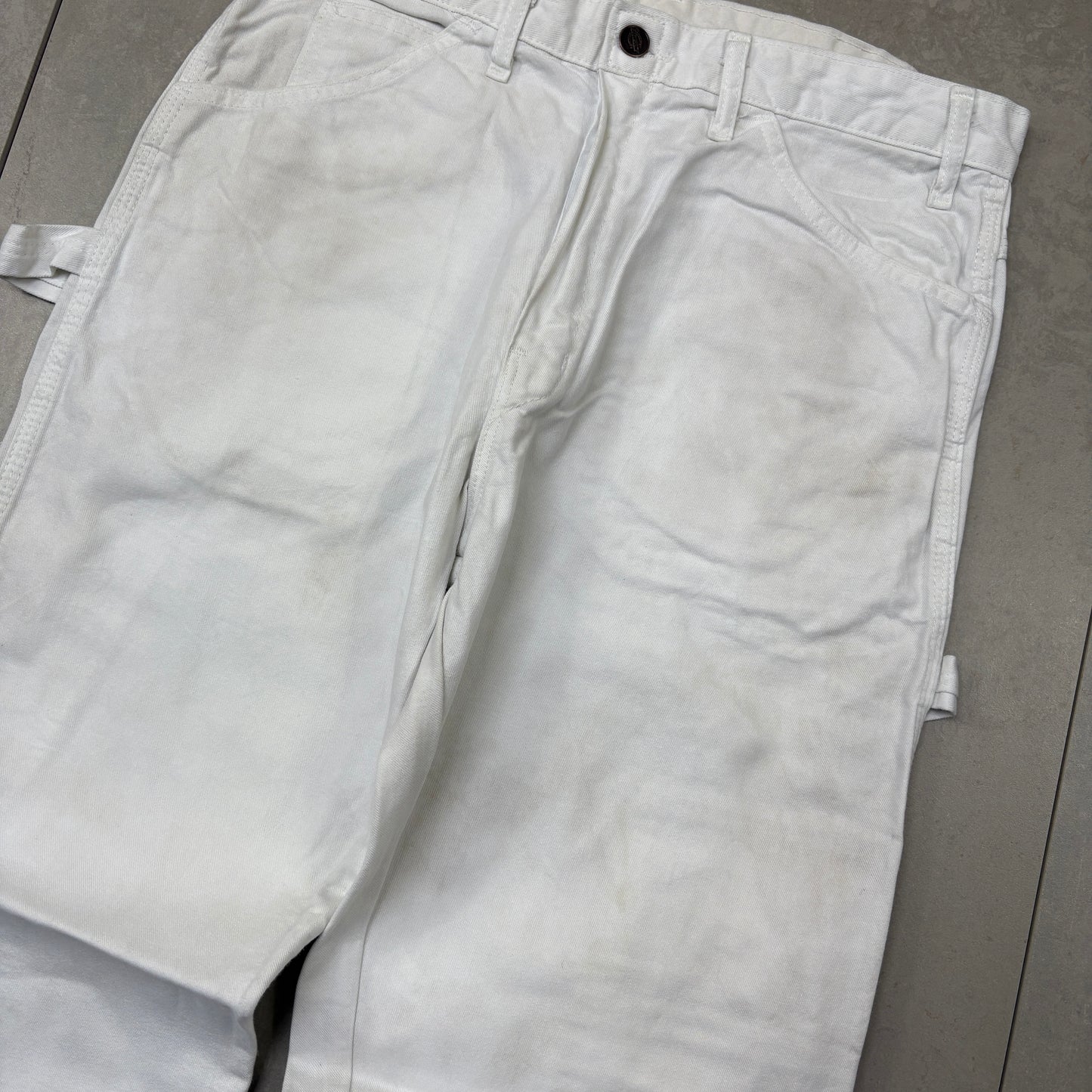 Vintage Dickies Workwear White Carpenter Baggy Trousers - 32