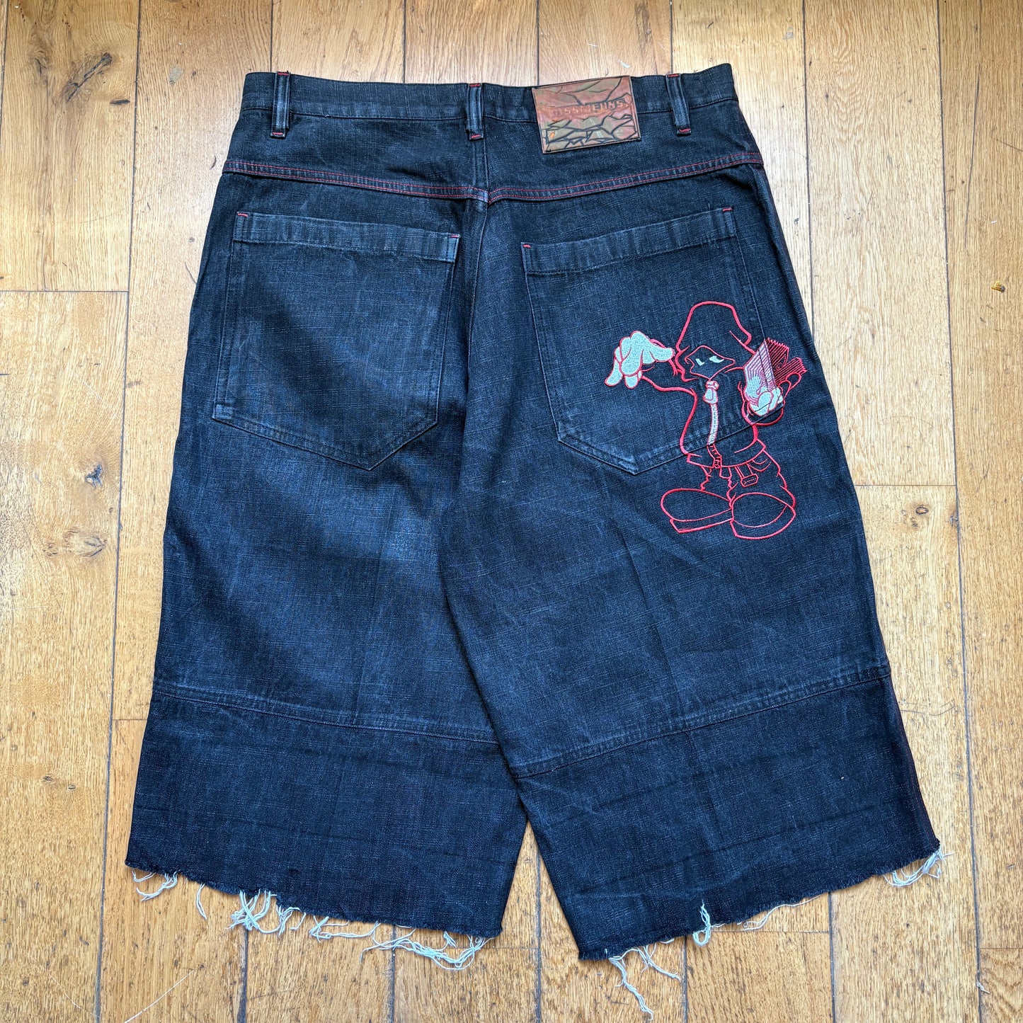 Vintage Embroidered Hip Hop Baggy Black Shorts Jorts - 36