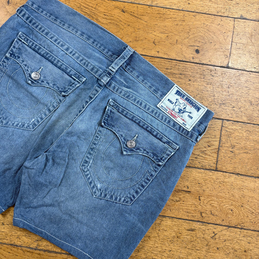 Vintage True Religion Blue Embroidered Y2K Shorts Jorts - 42