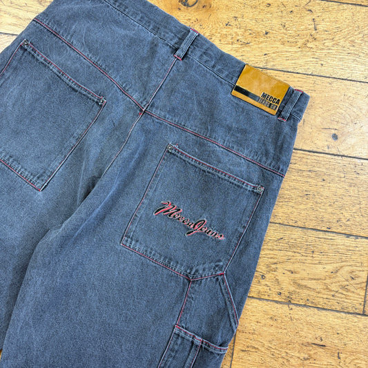 Vintage Mecca Embroidered Black Hip Hop Baggy Shorts Jorts - 34