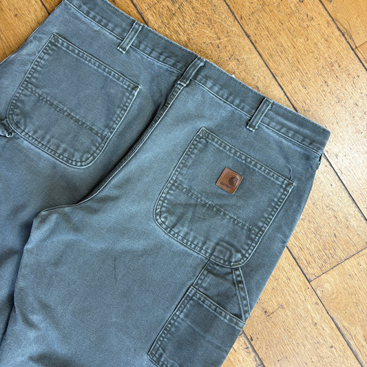 Vintage Carhartt Khaki Green Workwear Carpenter Baggy Trousers - 36