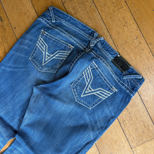 Vintage Vigoss Y2K Flared Bootcut Blue Embroidered Hip Hop Baggy Jeans - Size 20