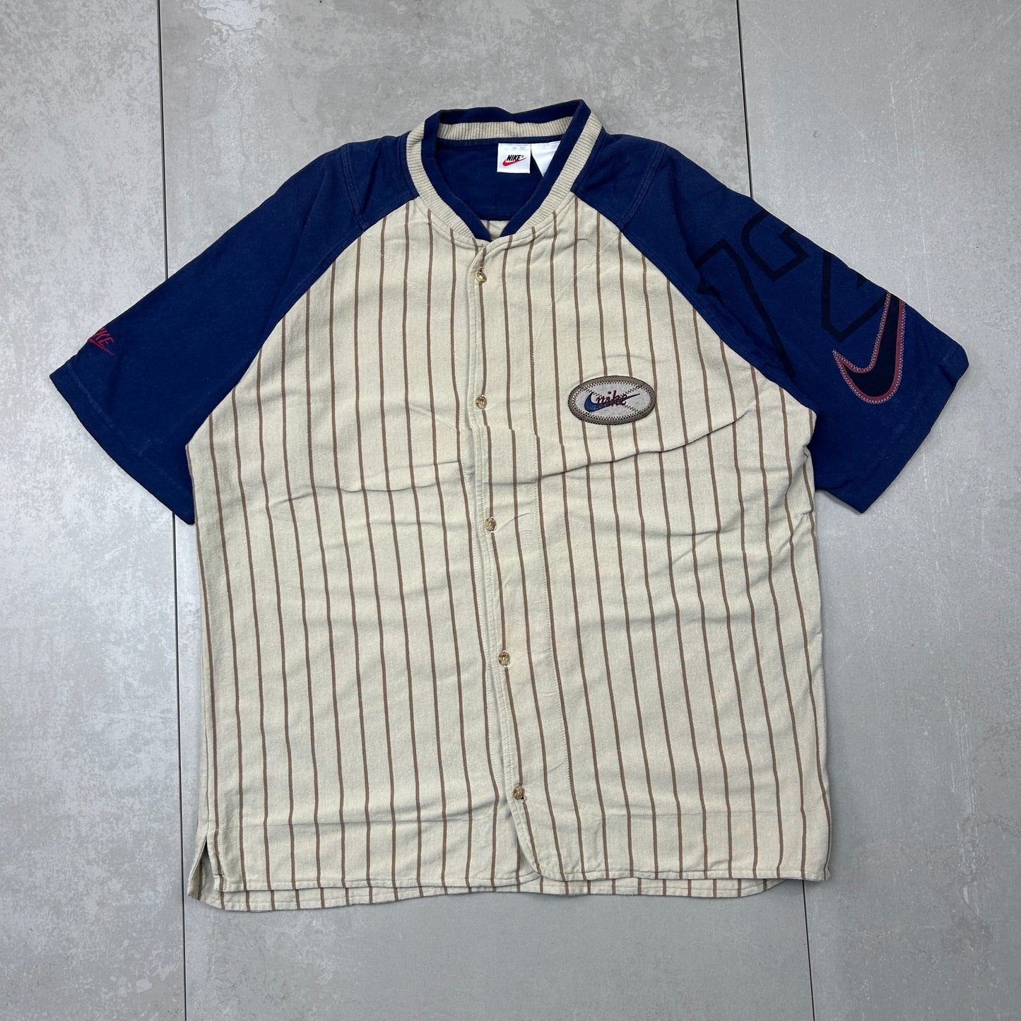 Vintage 90s Nike Baseball Embroidered Button Brown T-Shirt - XL