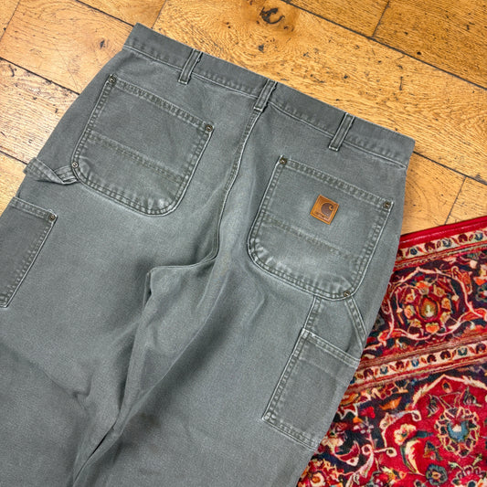 Vintage Carhartt Green Double Knee Workwear Carpenter Baggy Trousers - 34