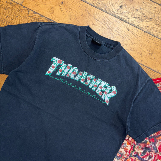 Vintage Thrasher Washed Black Skate Graphic T-Shirt - S