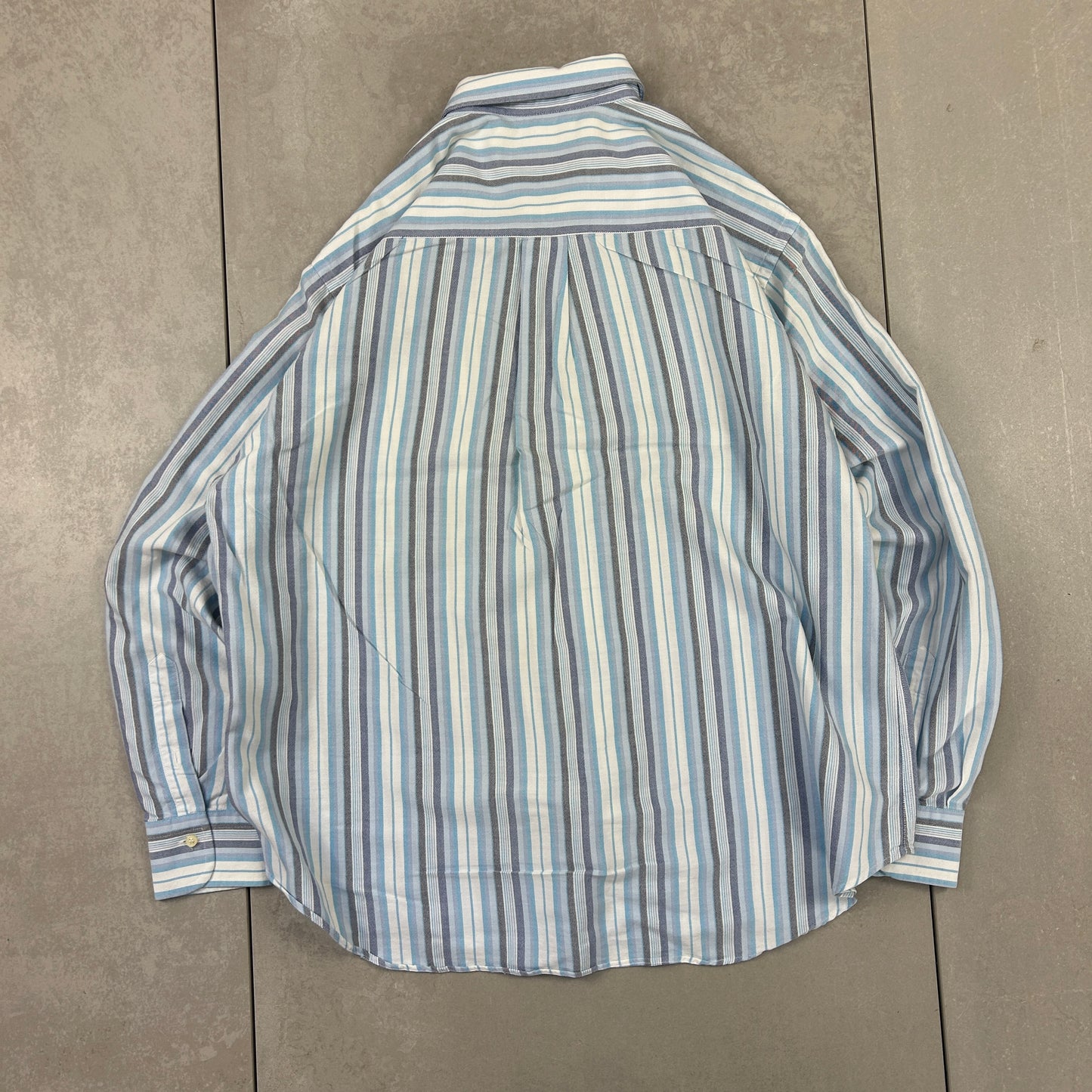 Vintage Burberry Blue Stripe Embroidered Button Down Shirt - XL